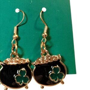 Pot Of Gold Drop Earrings St Patricks Day  Jewelry Clover Shamrock